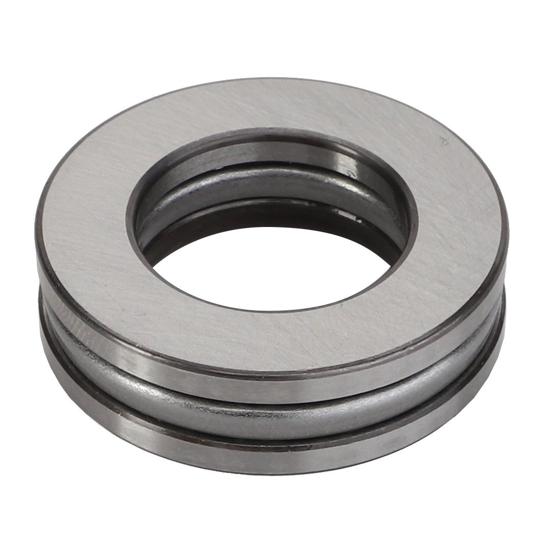 The AGCO Bearing - La26800780, manufactured by AGCO, is a metallic mechanical seal with a central aperture and a cylindrical structure, featuring two concentric grooves around its circumference.