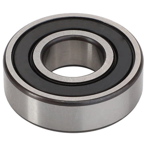 A close-up image of the AGCO | Ball Bearing - Acp0343820 with a rubber seal. Manufactured by AGCO, this bearing is designed to handle radial and axial loads and features an inner and outer ring with a circular center hole.