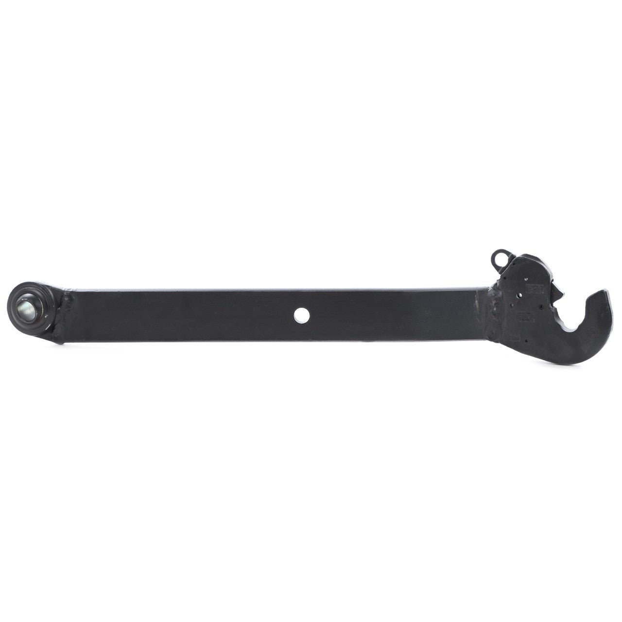 The AGCO | Right Hand Bar - Acw0919840 is a sleek black rear lower control arm, featuring a sturdy tow hook and meticulously crafted for optimal performance in vehicle suspension systems.