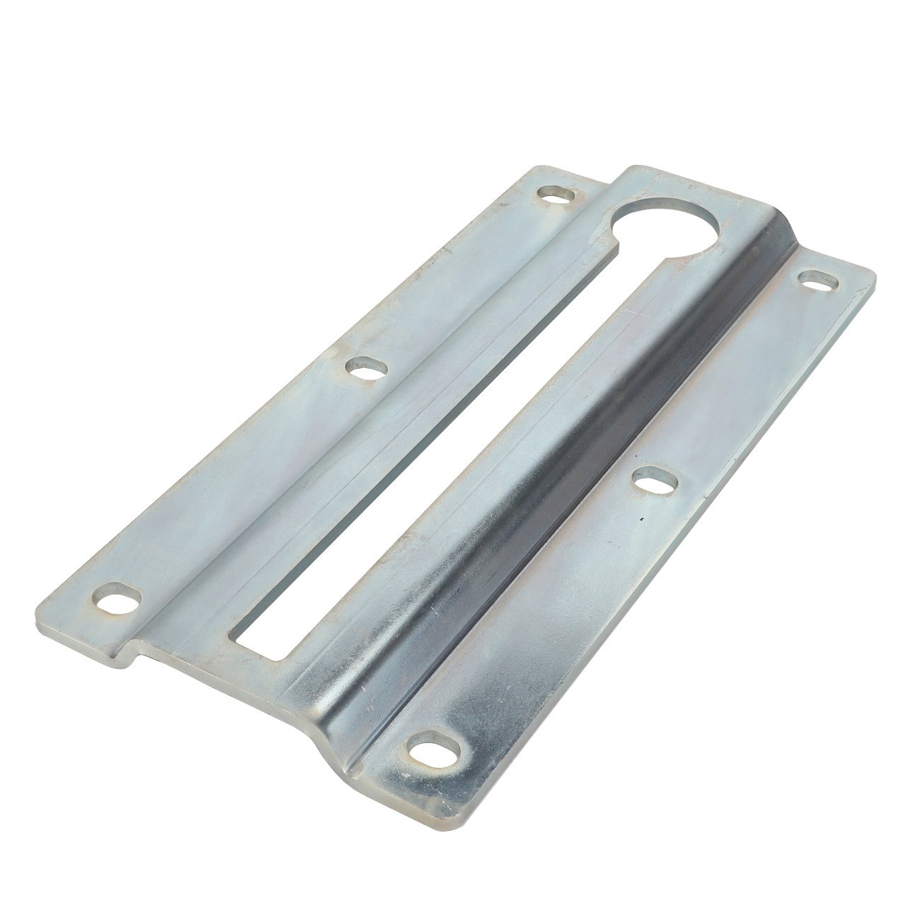 The AGCO Bracket - Acp0284510, manufactured by AGCO, features a metal mounting bracket with both rectangular and circular cutouts and four screw holes, designed for securing or supporting objects. Currently, no other product description is available that matches this unique feature set.