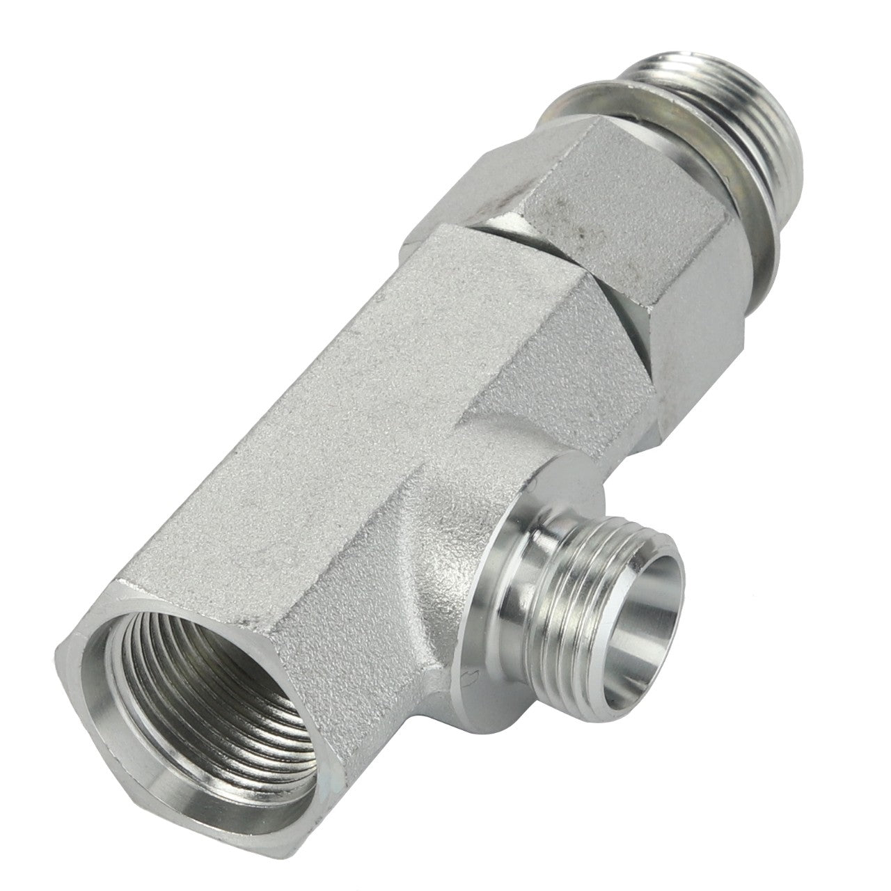 Introducing the AGCO Adapter - Acw8861450, a metal pipe fitting featuring multiple threaded connections and a sleek silver finish.