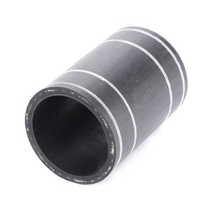 A black cylindrical air hose with white stripes lies on its side, isolated on a white background, highlighting the AGCO Genuine Hose for Air (4287093M1), designed from high-quality materials for reliable performance.