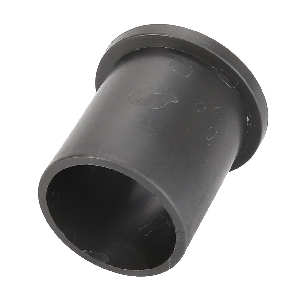 A black cylindrical plastic bushing with a wider flanged top end, AGCO | BUSH - D43315600, by AGCO, though no current product description information is available.