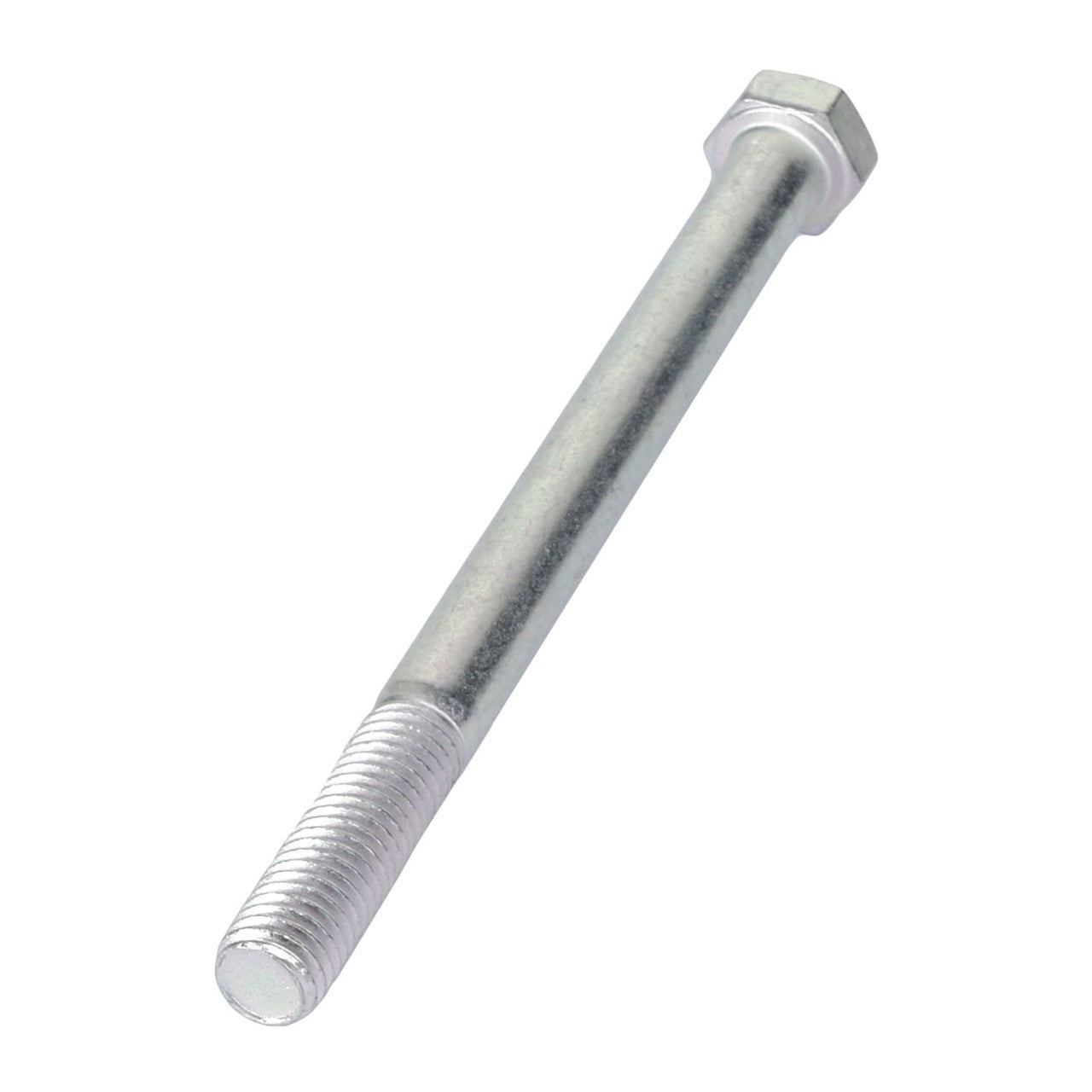 Close-up of a single AGCO | HEXAGONAL BOLT - ACP0396500 made from galvanized steel, featuring a threaded end and hexagonal head. Before ordering, consult our Support Team for any specific needs or questions.