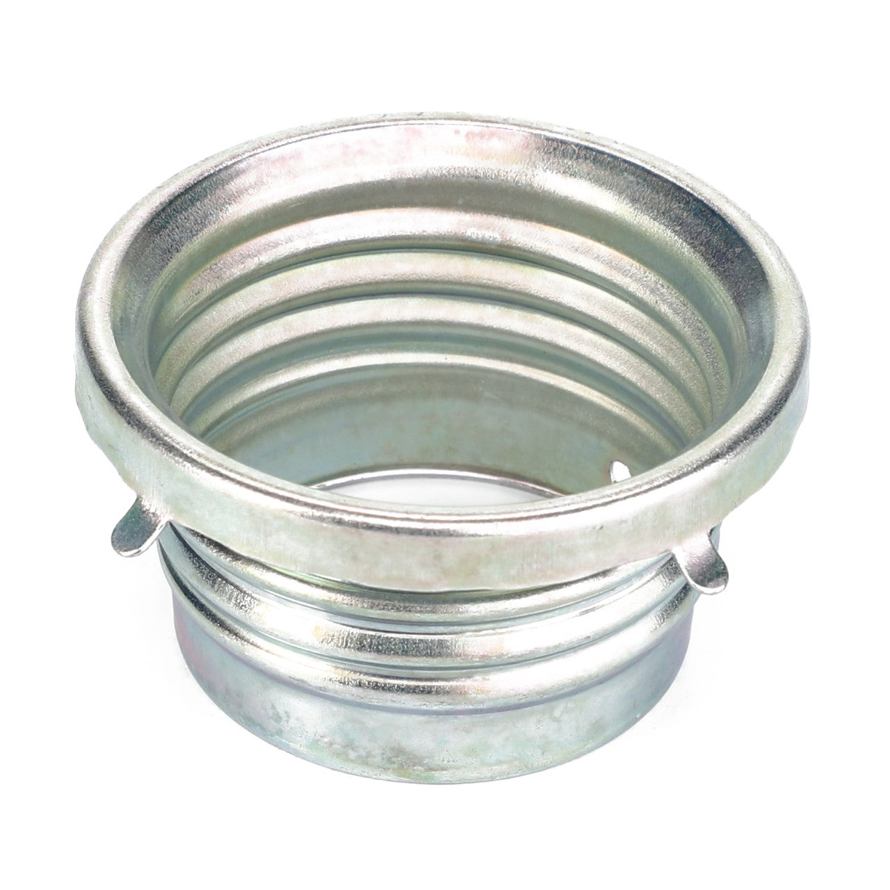 The AGCO Threaded Insert - 411201060900, a metallic adapter with a threaded interior, is designed for securely connecting two pipes or hoses and is ideal for use with Fendt models and Vario S4 systems.