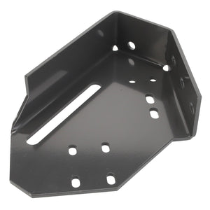 The AGCO | UNION - D28784169 by AGCO is a black metal bracket featuring multiple holes in various shapes and sizes for versatile mounting purposes.