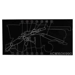 Diagram featuring labeled components of a mechanical system on a black background. Numbers 1-14 designate various parts, and the text "AGCO | Decal, Right Hand - ACW1606980" is positioned at the bottom right. No additional product description is available.