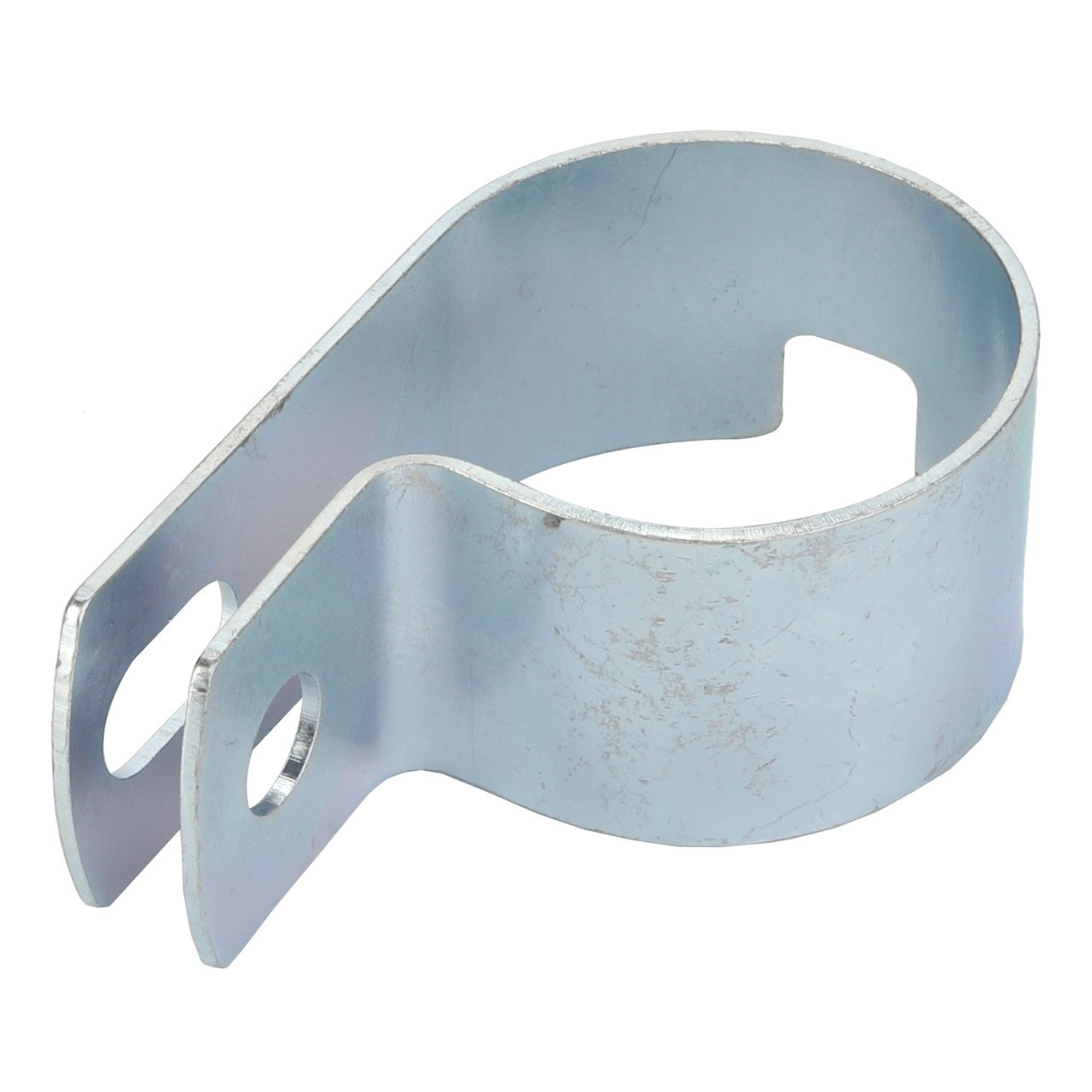 The AGCO Clamp - Acw2775810, a silver U-shaped metal bracket featuring holes on both ends, is designed for clamping or fastening.