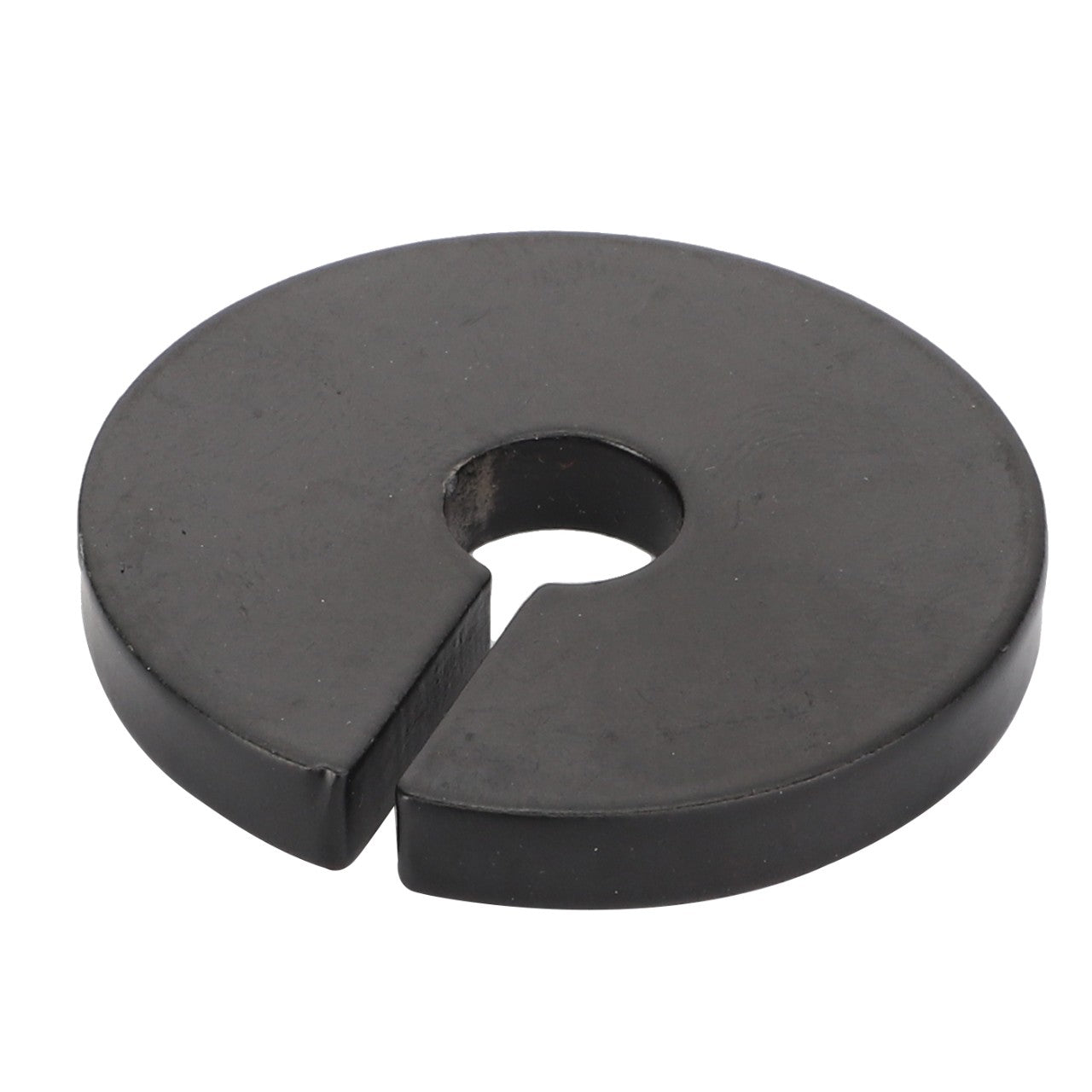 The AGCO | WASHER - AL11260557, a black circular washer with a central hole and a slit extending from the edge to the hole, currently has no product description information available.