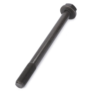 Close-up of the AGCO Hex Head Bolt - 747741M1, featuring a black finish and partially threaded 150mm shaft. Perfectly compatible with Massey Ferguson models.