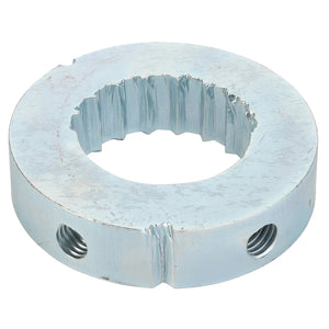 No current product description is available for AGCO | Brake - Acp0149240, but imagine a circular metal ring with jagged, uneven inner edges and two threaded holes on its side.