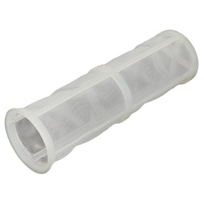 Introducing the AGCO | STRAINER - V31083500, a sleek white cylindrical mesh filter with a durable plastic frame.