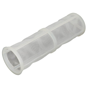 Introducing the AGCO | STRAINER - V31083500, a sleek white cylindrical mesh filter with a durable plastic frame.