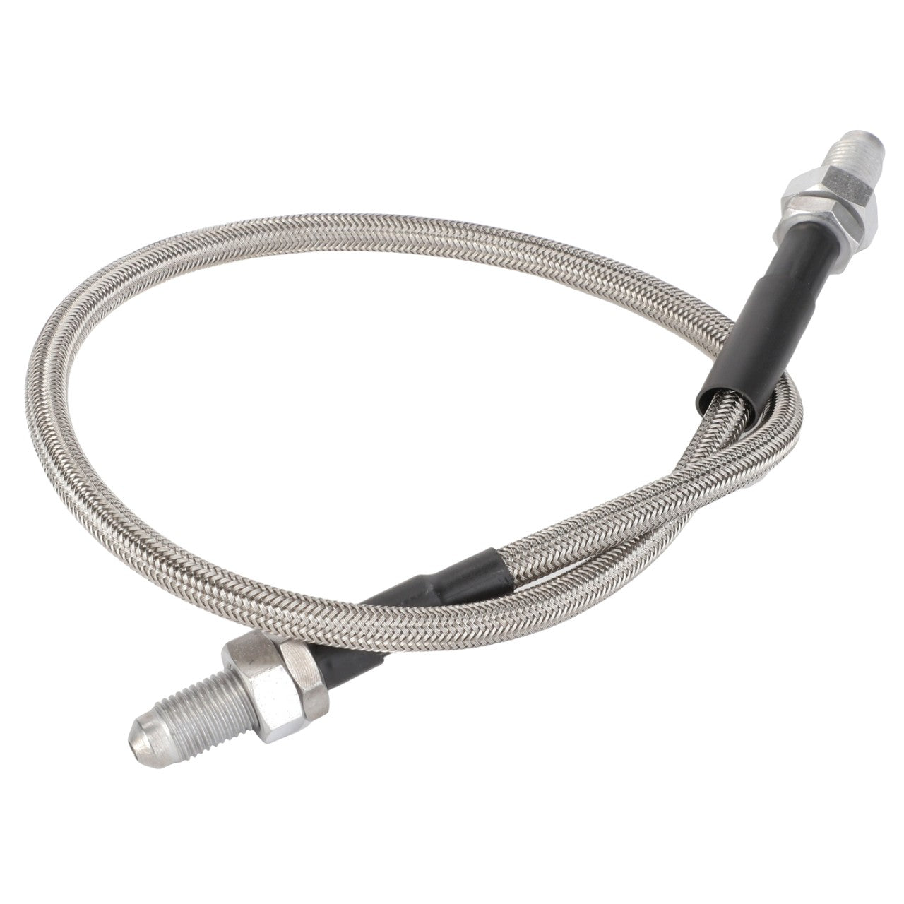 The AGCO | Hydraulic Hose - 1681610M91, an abrasion-resistant stainless steel braided hose with threaded connectors on both ends, is perfect for high-performance hydraulic applications.