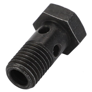 No current product description available for the AGCO Banjo Bolt - F530200050210, which is a metal component with a hexagonal head and threaded shank featuring multiple holes.