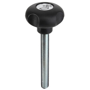 A metal bolt with a black plastic AGCO knob (Acp0417780) at the top, adorned with a white arrow symbol pointing in opposite directions.