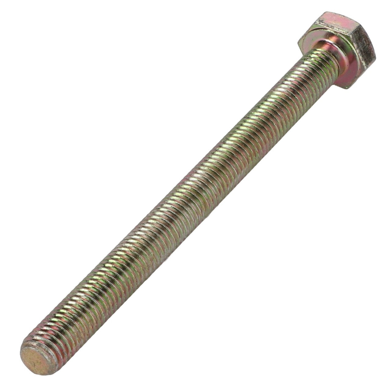 The AGCO Hexagonal Head Bolt - 0901-21-26-00 by AGCO is a sturdy, metallic fastener featuring a fully threaded shaft for secure fastening.