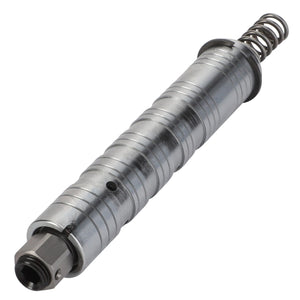 The AGCO valve, identified as model AL10570097, is a cylindrical metal component featuring intricate grooves, a spring at one end, and a precision-threaded fitting at the other.