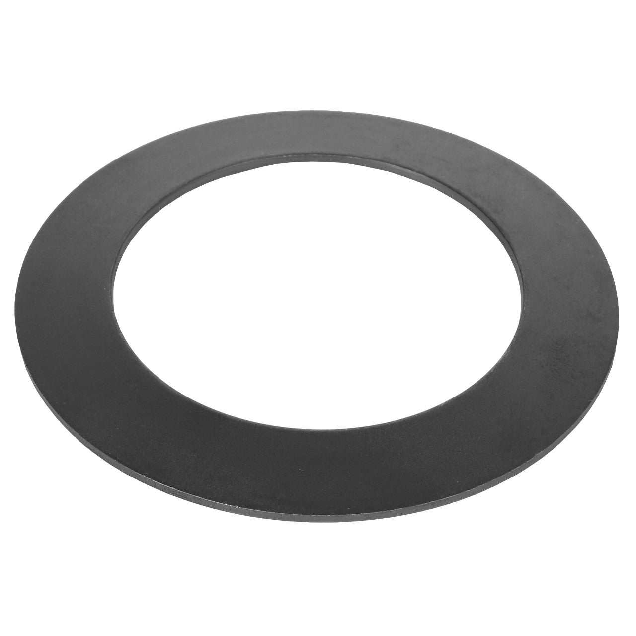 A flat, circular metal washer with a large central hole, viewed from above. This AGCO SPRING - AG139421 washer has a simple and smooth design without any additional relevant keywords to include.