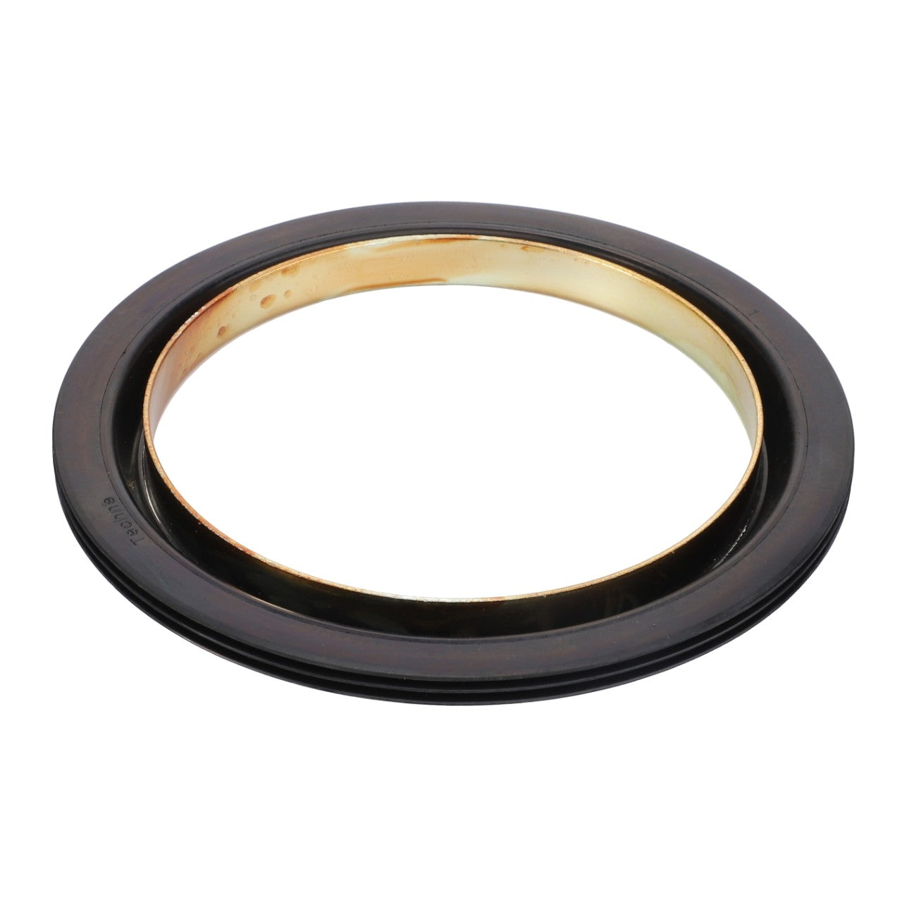 A black rubber gasket with a golden inner lining, designed specifically for Massey Ferguson models and forming a circular shape, known as the AGCO Seal - 4307366M1.