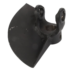 The AGCO YOKE - D28850833 is a black metal agricultural implement part that features a curved blade and a mounting bracket with two screw holes. No current product description information is available.