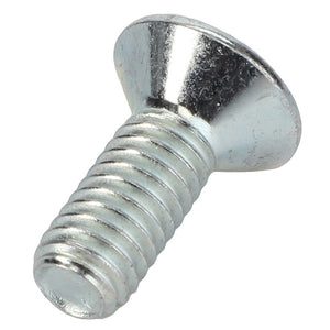 Close-up of the AGCO COUNTERSUNK CAPSCREW - 0902-60-33-00, a shiny, metal flat-head screw with a threaded shaft and slotted drive, showcasing its precision engineering.