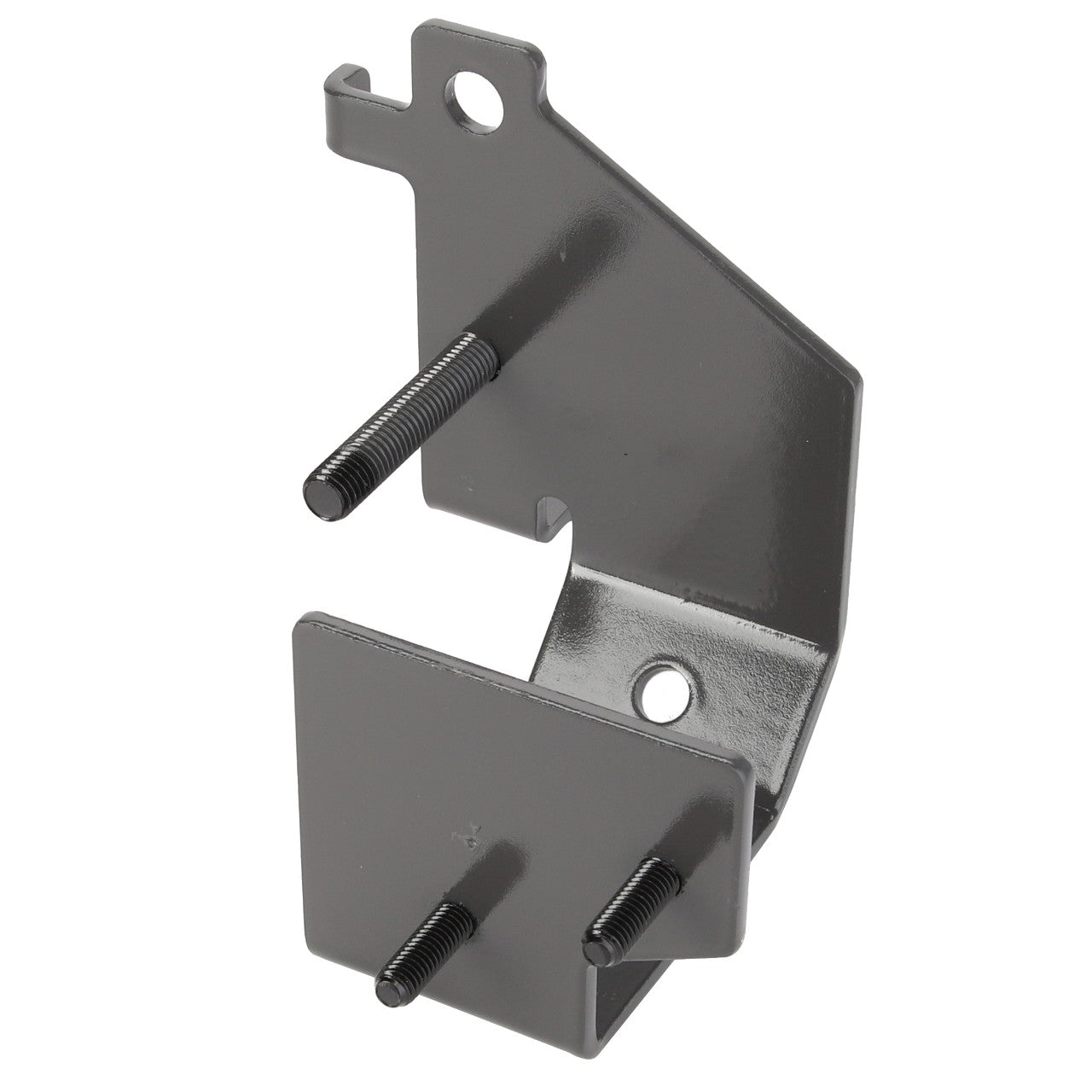 The AGCO | Bracket - Acw3803820 is a metallic bracket equipped with two threaded bolts and mounting holes, commonly used for securing or attaching components in machinery or structural applications. Currently, no additional product description information is available.