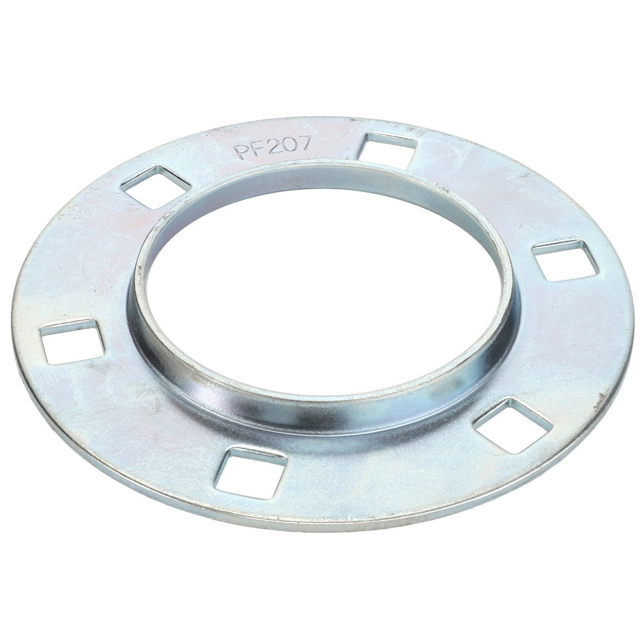 A metal flanged washer with square cutouts and a circular center hole, marked with "PF207" on the surface. No current product description information is available. Product identified as AGCO | BEARING CARRIER - ACY1522060 by the brand AGCO.