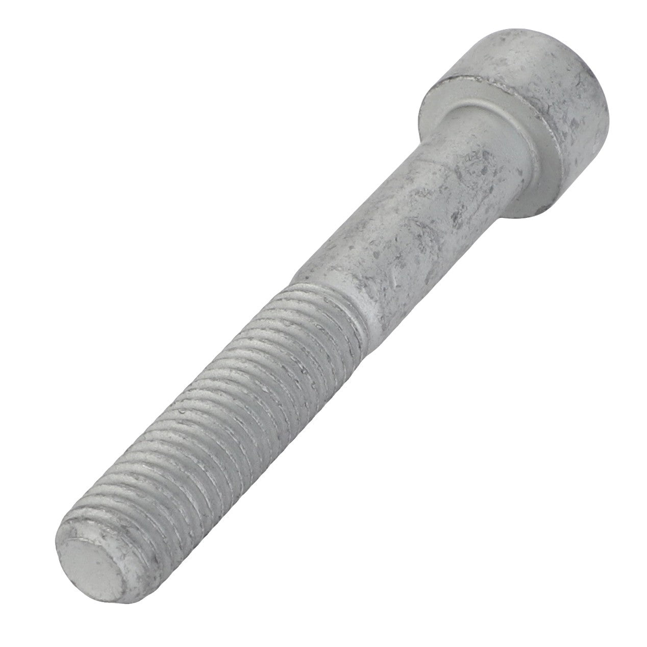 Close-up of the AGCO | Socket Head Bolt - F100002234177, featuring a metallic hex socket cap screw with threading along the shaft and a cylindrical head. Brand: AGCO.