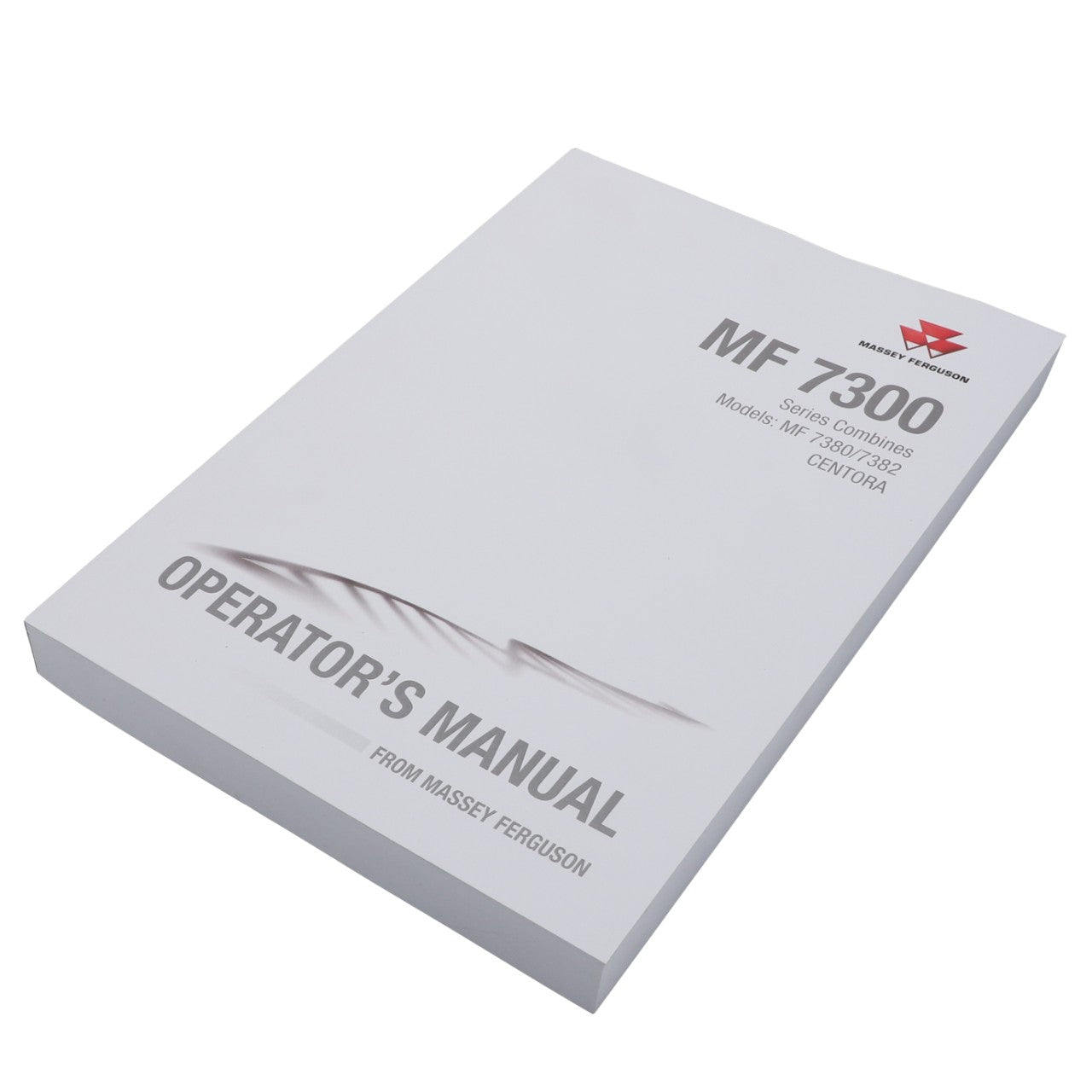 A white AGCO Operator's Manual for the MF 7300 series combines, featuring model numbers MF 7240/7280/7282/CENTORA on the cover, identified as AGCO | OPERATOR'S MANUAL - D3117100M4. No current product description information is available.