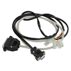 The AGCO Cable - 6210853M91 is a coiled black and white multi-connector cable that features two DB9 connectors and several white pin connectors on the other end.