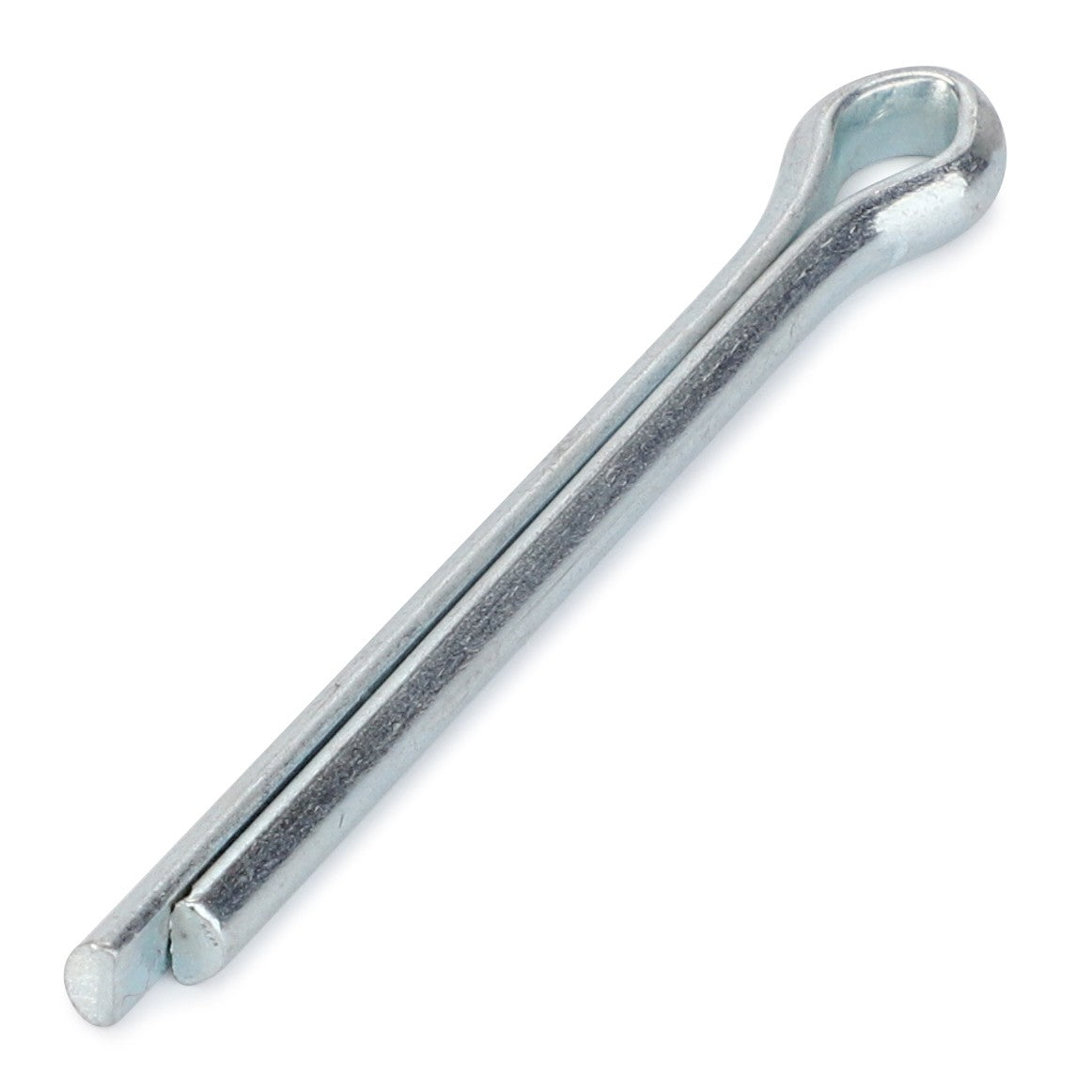 The AGCO Split Pin - La10797601 is a robust metallic cotter pin featuring a distinctive looped head and two sturdy prongs, showcased against a pristine white background.