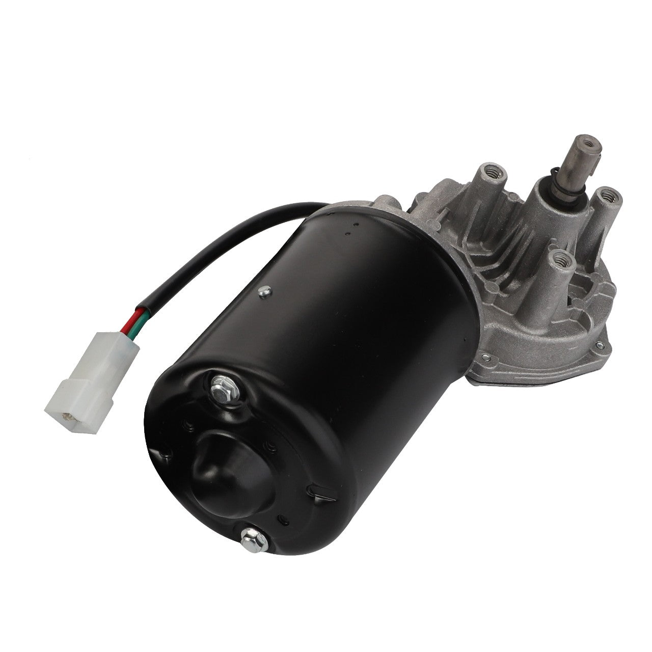 Image of the AGCO Electric Motor - Acx2450340, featuring a sleek black and silver assembly with a cable ending in a pristine white three-pin connector.