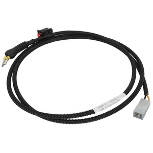 A durable coiled electrical cable from AGCO, known as the Wiring Harness - Acp0226390, features connectors on both ends—one with a sleek black plug and the other with a stylish gray plug.