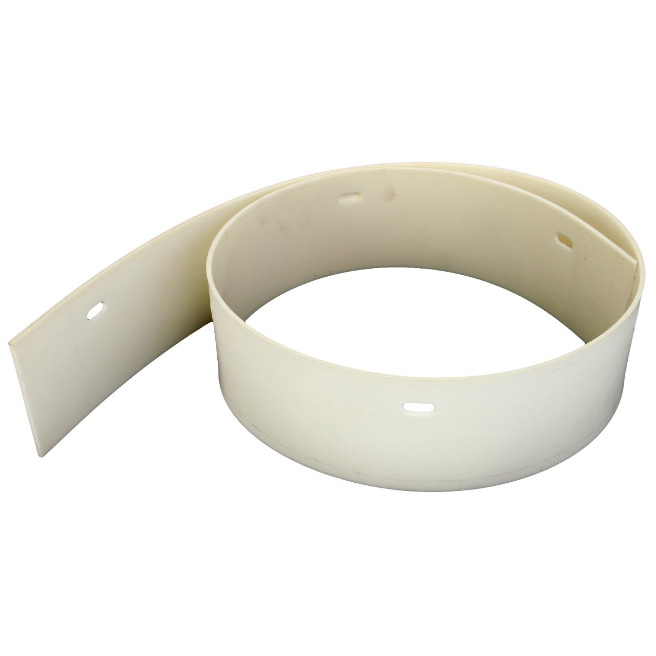 The AGCO Seal - La320718350, a product by AGCO, is a coiled beige plastic band featuring oval-shaped holes at regular intervals.