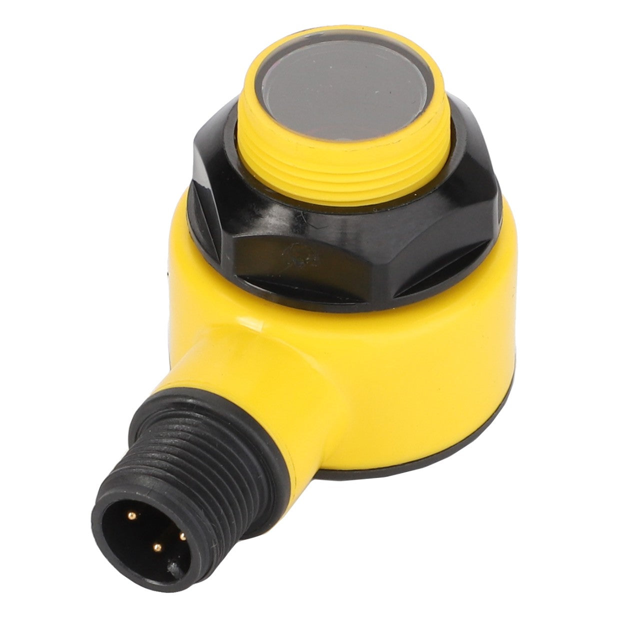 The AGCO Tailing Return Sensor Emitter (NPN) - Acx2438500 is a yellow and black plastic cylindrical sensor with a four-pin connector; however, no current product description information is available.