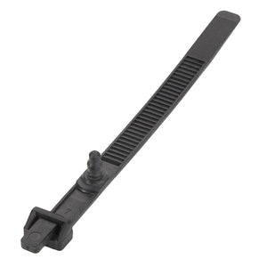 Given the provided product data, the rewritten sentence is: 

Lacking additional details, it's clear that the AGCO Clamp - Acw3539880, manufactured by AGCO, is a black plastic cable tie featuring a ridged body and a locking mechanism on one end.