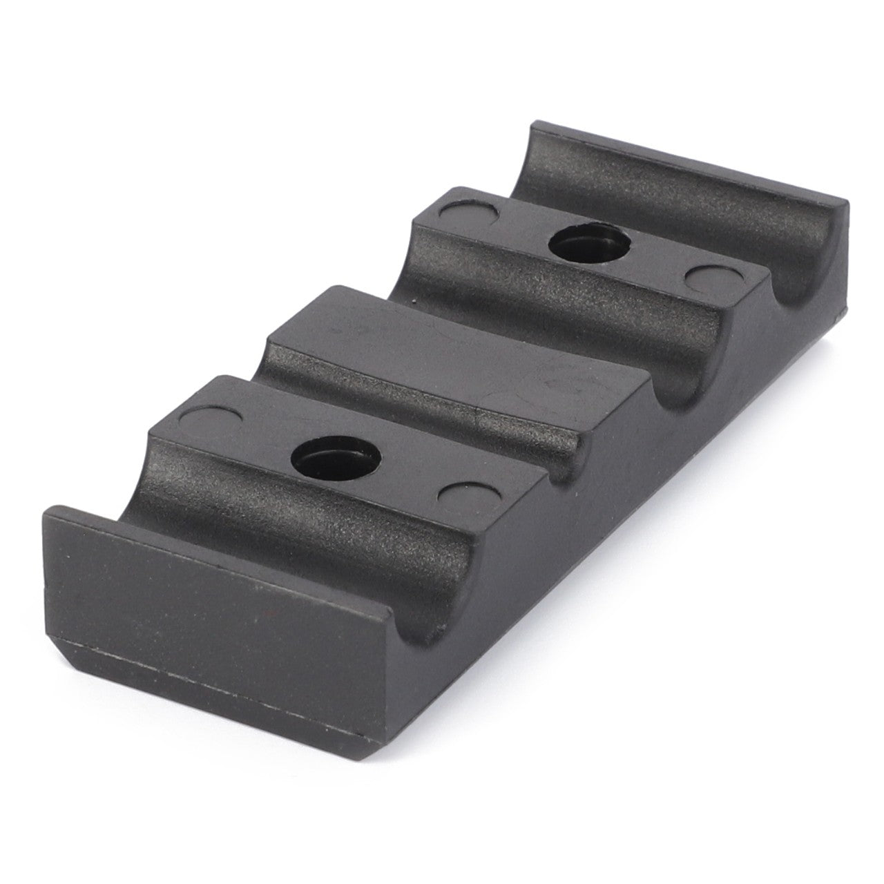 The AGCO Bridle - Acw002481A is a black metal mounting bracket featuring two holes for screws, specifically designed to attach or secure equipment. Further product description is currently unavailable.