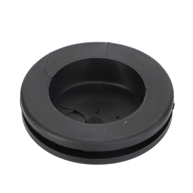 A black plastic plug with a central hole and slight wear marks, compatible with various Valtra Models, branded as AGCO | Plastic Plug - Acw0319830.