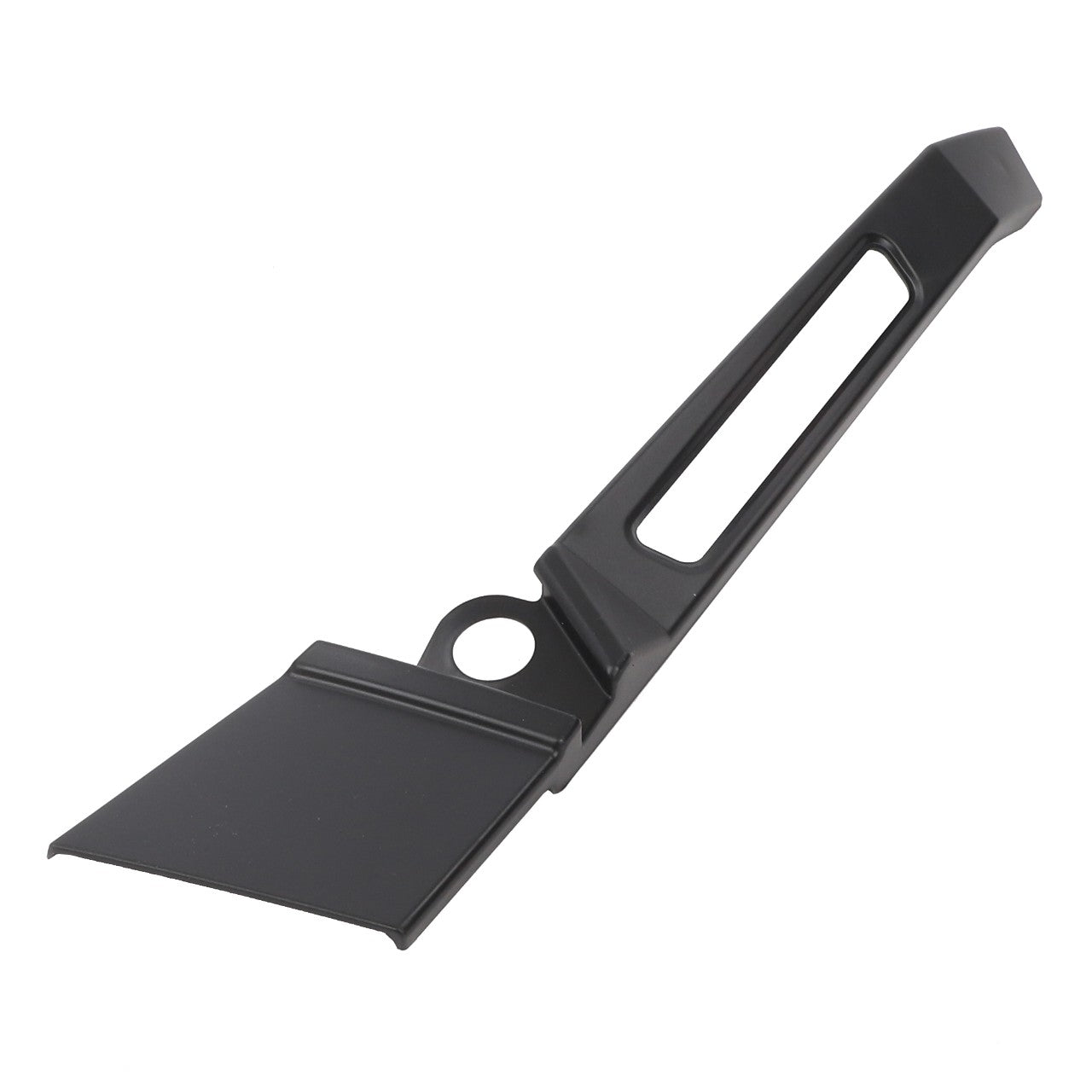 The AGCO | Cladding - Acw386688A by AGCO is a sleek black metal hand scraper featuring a flat, beveled edge and an ergonomic cutout handle for easy grip.