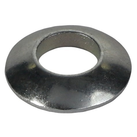 The AGCO Spherical Washer - F530200710730 is a polished metal washer with a slightly beveled edge and a central hole.