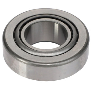 The AGCO Cylindrical Roller Bearing - F380306020040 is a metal roller bearing featuring shiny surfaces, an inner and outer ring, and several cylindrical rolling elements between them. It provides precise axial guidance for high-speed operation.