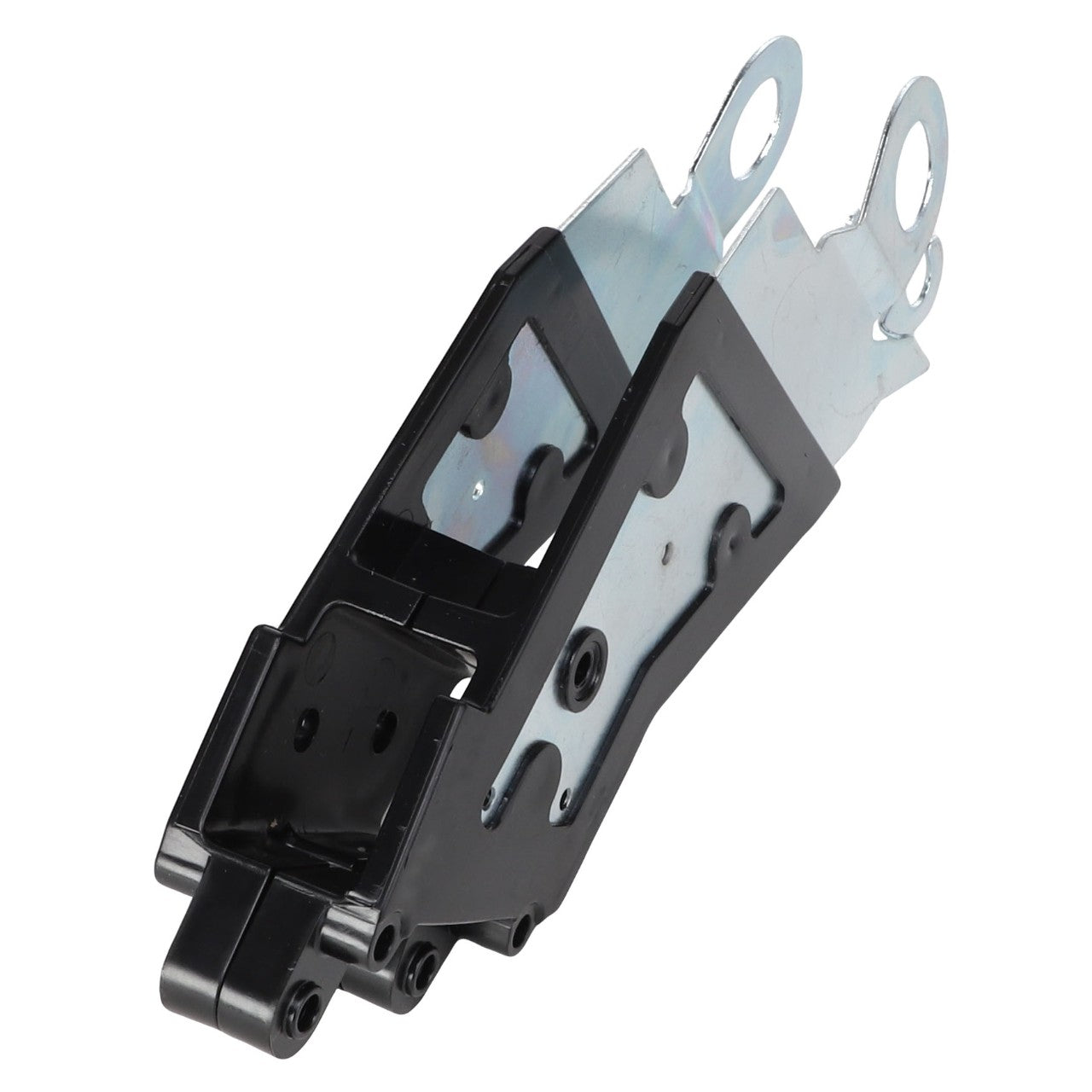 Close-up of the AGCO | Bracket - Acx2051830 by AGCO, featuring a black and silver metal construction with mounting holes and an angular design, likely intended for automotive or industrial applications. No additional product description information is available at this time.