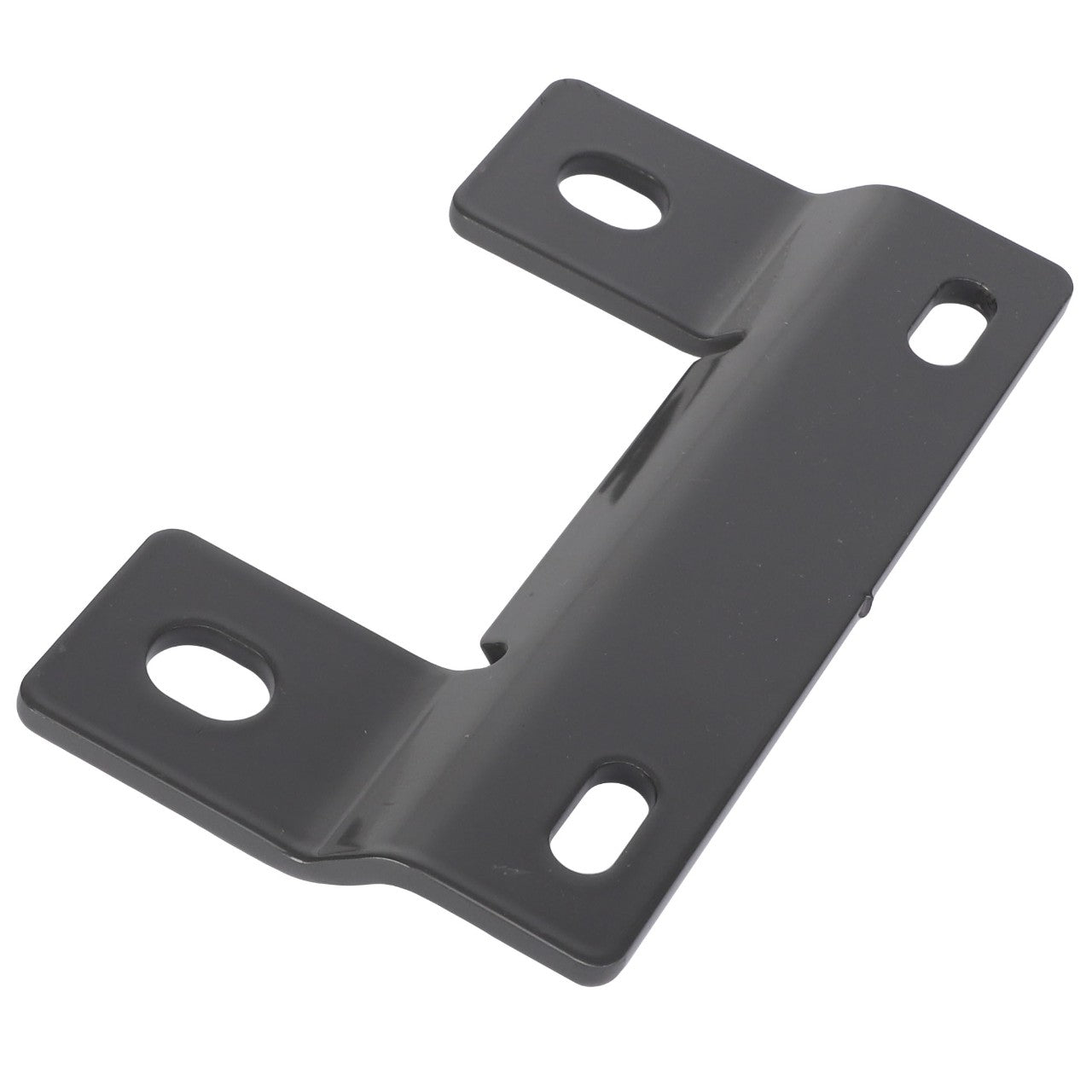 The AGCO Bracket - Acw3394100 is a black metal bracket featuring four rectangular holes, with two on each side, designed for mounting or securing objects. No current product description information available.