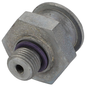 A close-up of the AGCO Adapter - Acw1931460, featuring a metal hex bolt with a threaded end and a distinctive purple rubber ring.