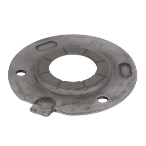 A circular metallic gear-like component with a central hole and multiple cut-outs, placed against a plain white background, reminiscent of the precision parts found in Massey Ferguson's 2WD tractors, this is the AGCO Spacer - 3599429M2.