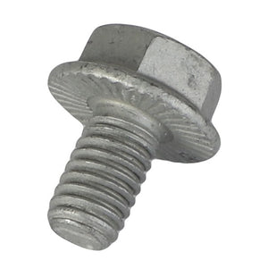 Close-up image of an AGCO SCREW - 0901-80-22-00 hex bolt with a flanged head and threaded shaft, isolated on a stark white background.