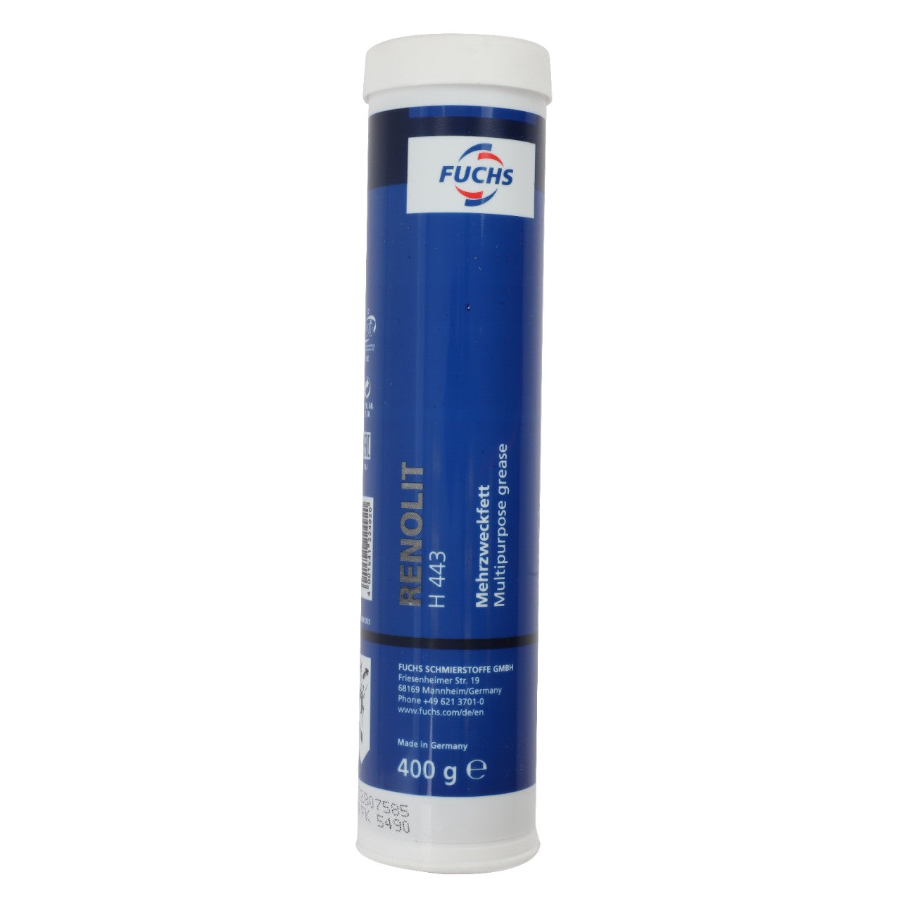 No Current Product Description Available: A blue and white cylindrical container of AGCO Installation Aids - F339202710350 multipurpose grease, 400 grams.