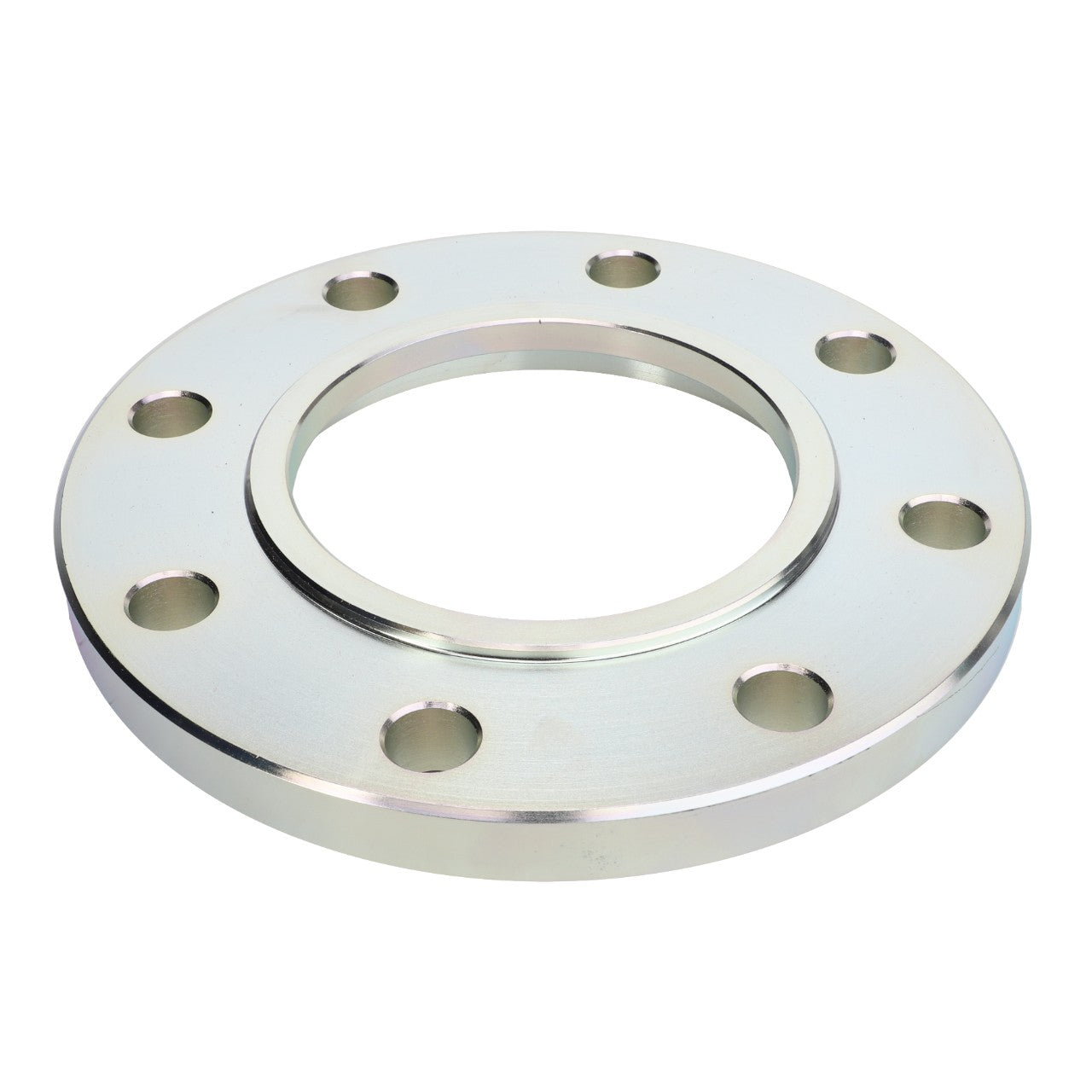 The AGCO Wheel Spacer - 4388737M2, a metallic spacer compatible with Massey Ferguson tractors, features multiple holes arranged in a circular pattern.