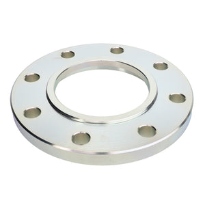 The AGCO Wheel Spacer - 4388737M2, a metallic spacer compatible with Massey Ferguson tractors, features multiple holes arranged in a circular pattern.